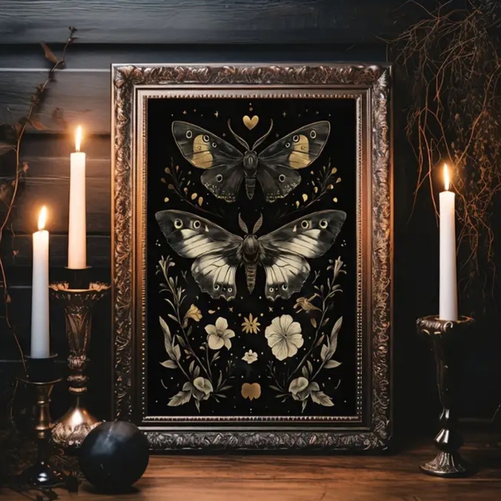 Dark Floral Moth Canvas Prints - Set of 2 Wall Art - Picture 4 of 6